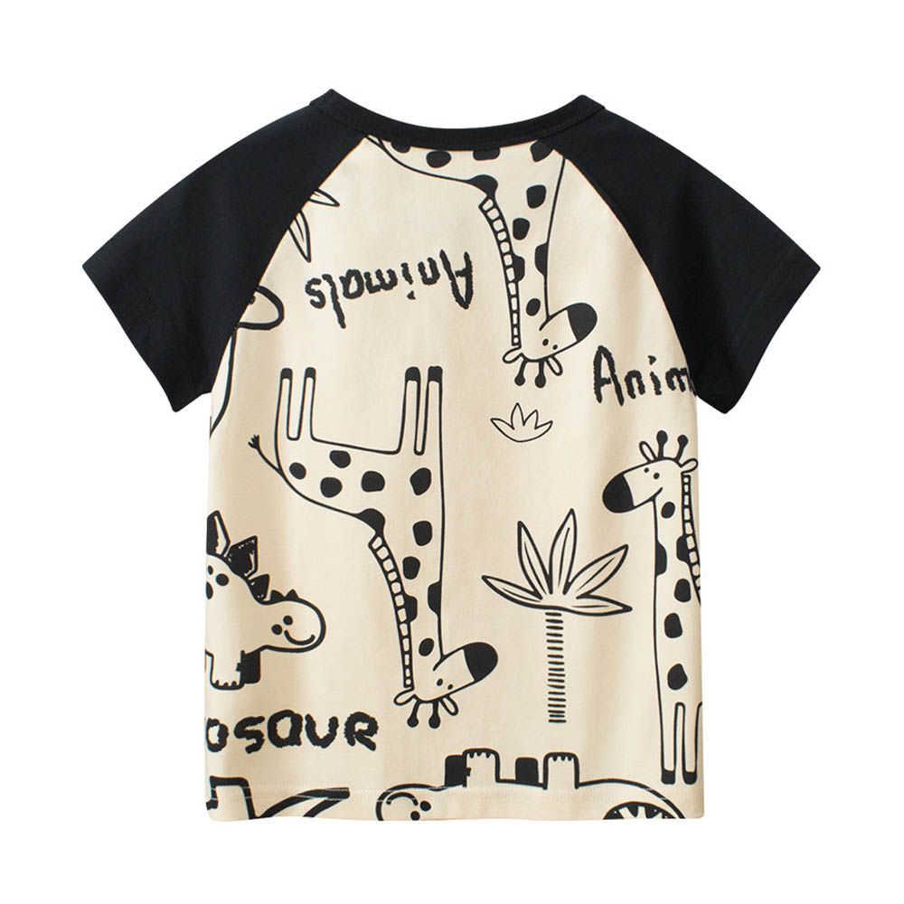 純棉短袖上衣-恐龍塗鴉-米杏/黑