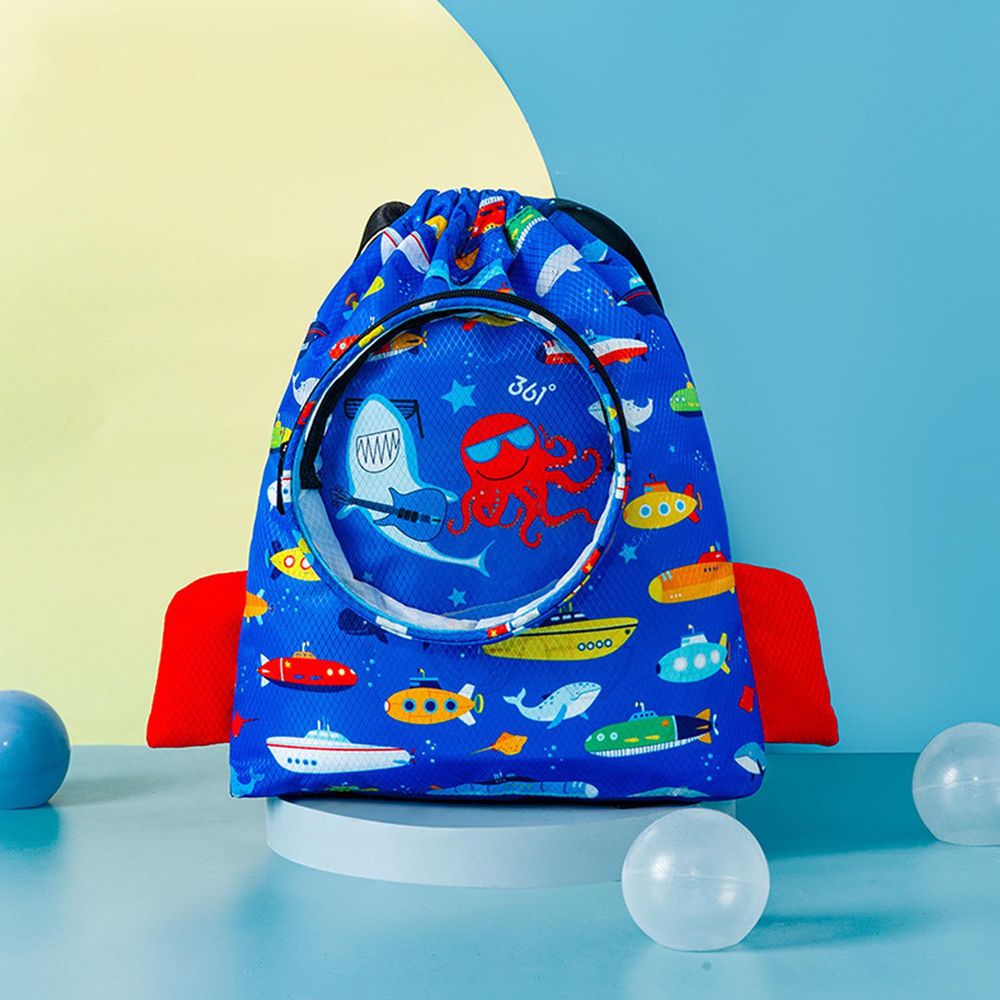 乾濕分離兒童游泳包-墨鏡章魚-深藍色 (38x35x8cm)