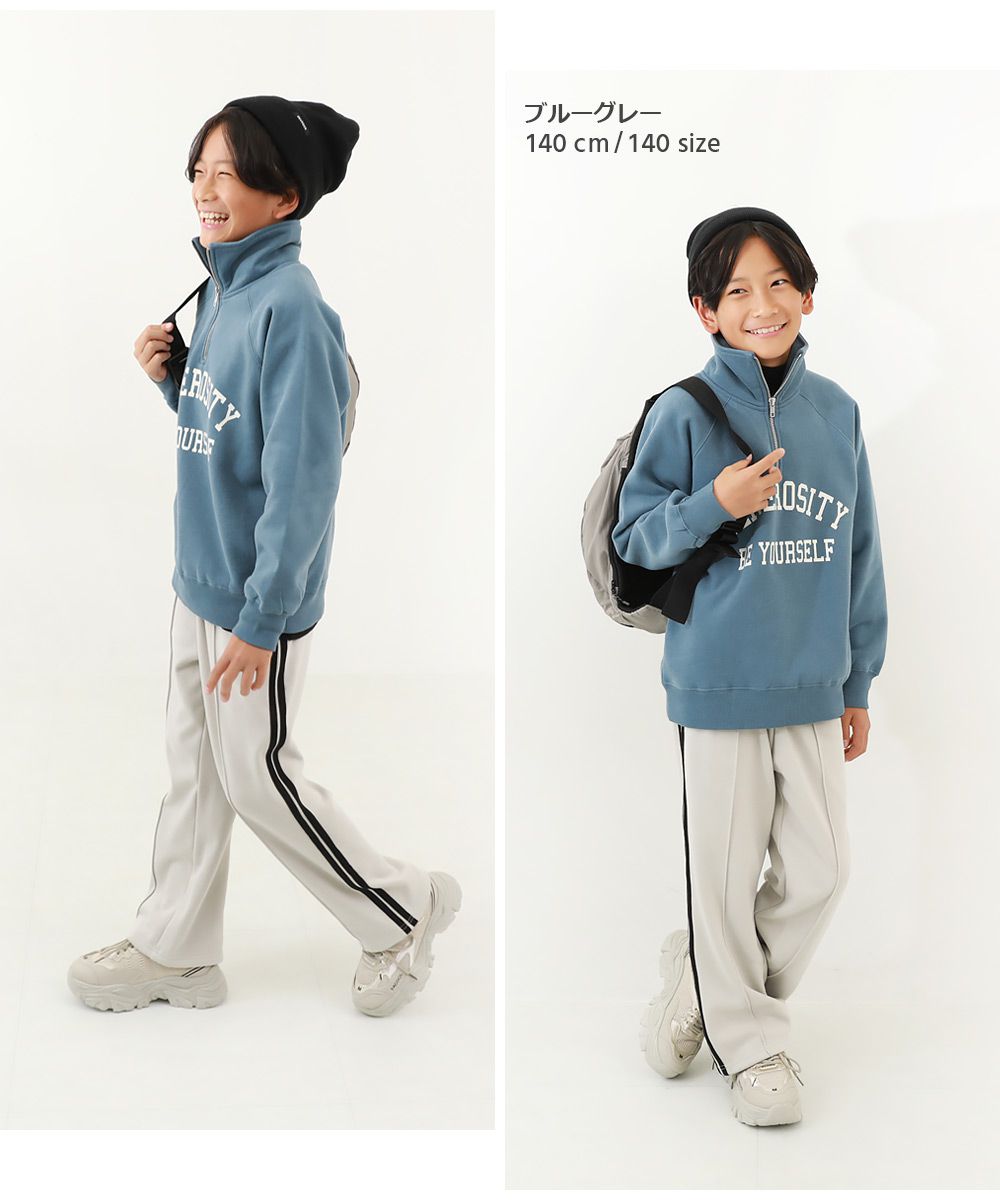 日本 devirock - 時尚休閒裏起毛半拉鍊長袖運動衫-灰白