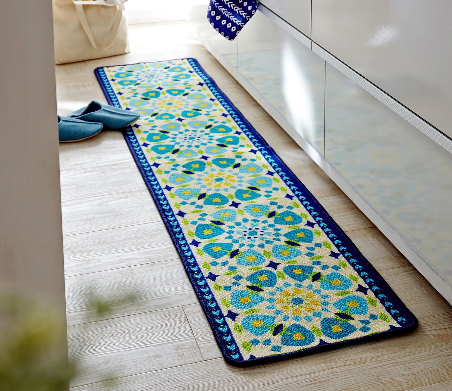 日本千趣會 - mini labo 去泥污腳踏墊-法蘭西花朵-藍綠