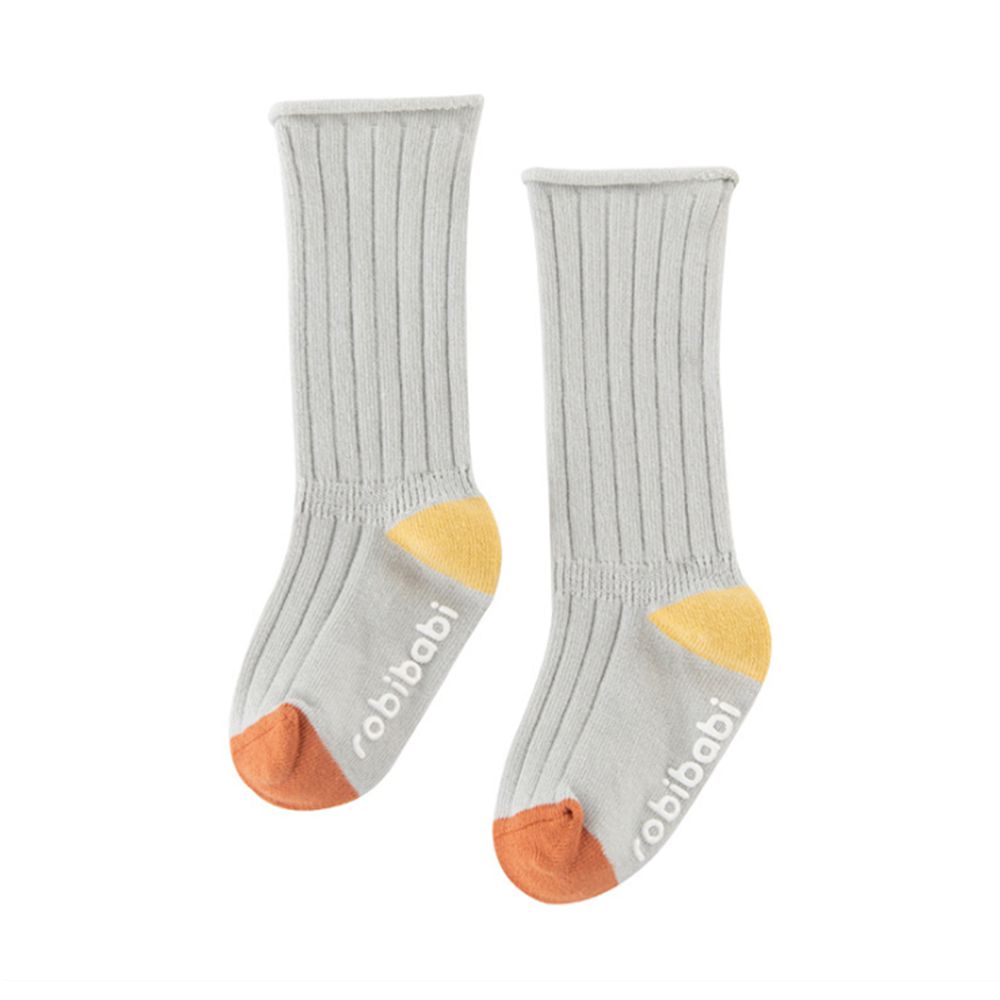 JoyNa - 簡約撞色 長筒鬆口薄襪(底部止滑)-3雙入-灰色+隨機2雙