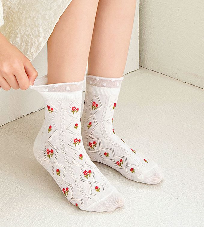 甜夢花園荷葉邊透氣短筒棉襪