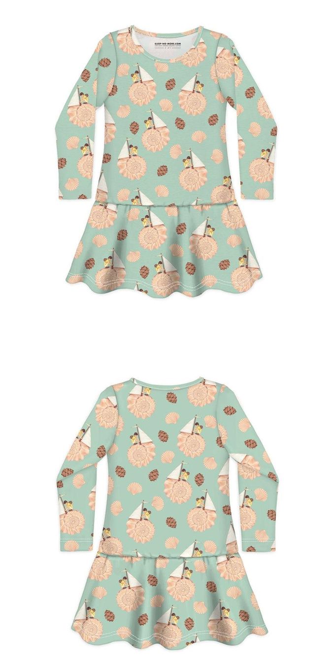 英國 SLEEP NO MORE - 100% 有機棉長袖連身裙-貝殼帆船 (1.5-2 Y)