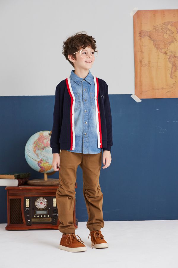 麗嬰房 Little moni - 學院風針織外套-深藍