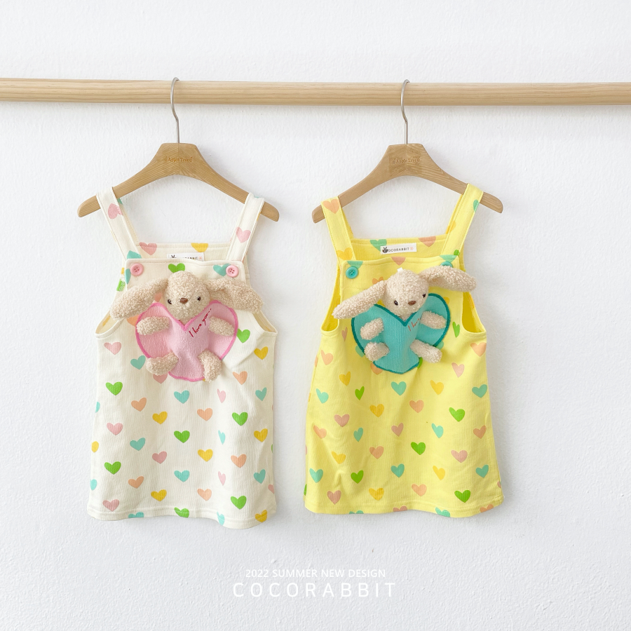 韓國 Coco rabbit - 兔子娃娃愛心吊帶裙-米白