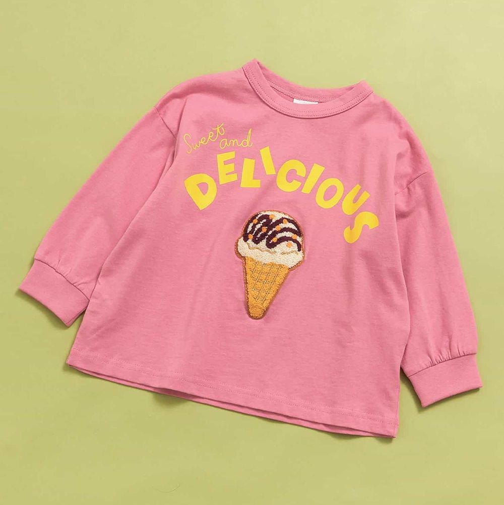 童趣立體刺繡長袖上衣-冰淇淋-粉紅