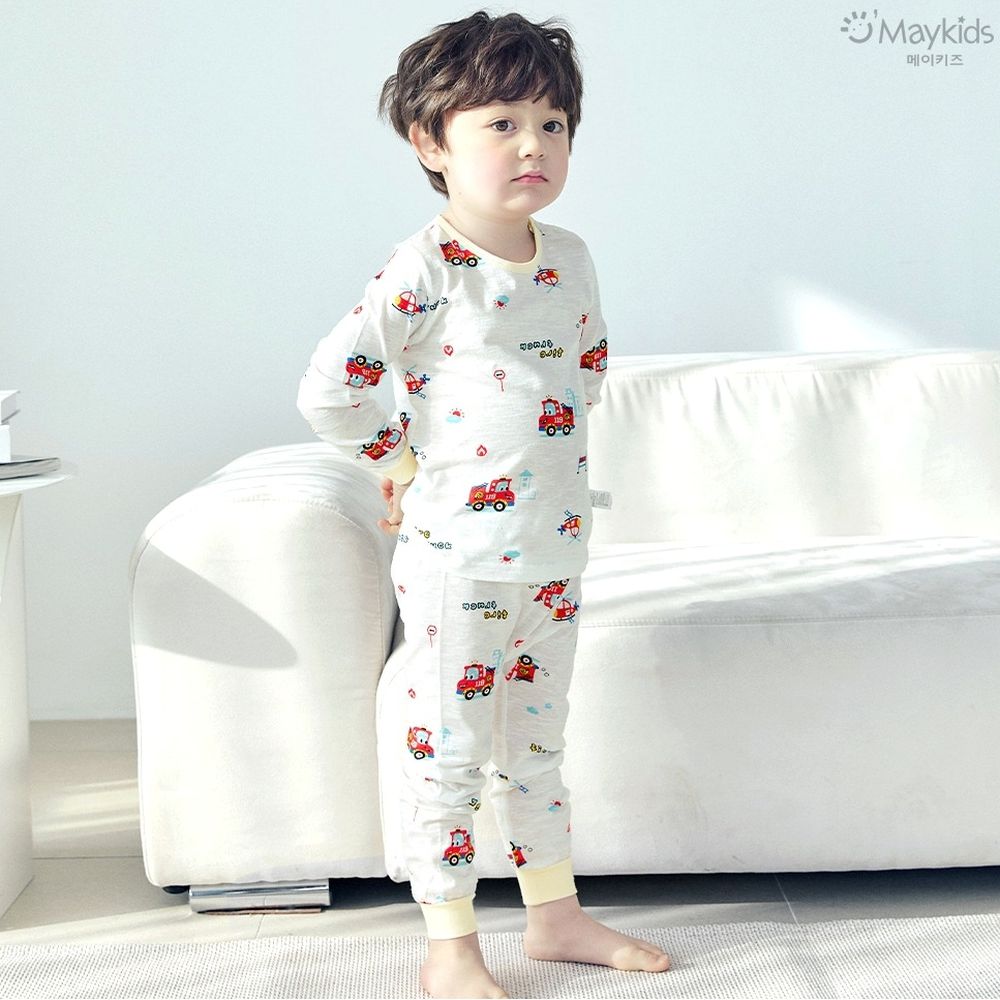 輕薄細柔棉長袖家居服-紅色消防隊