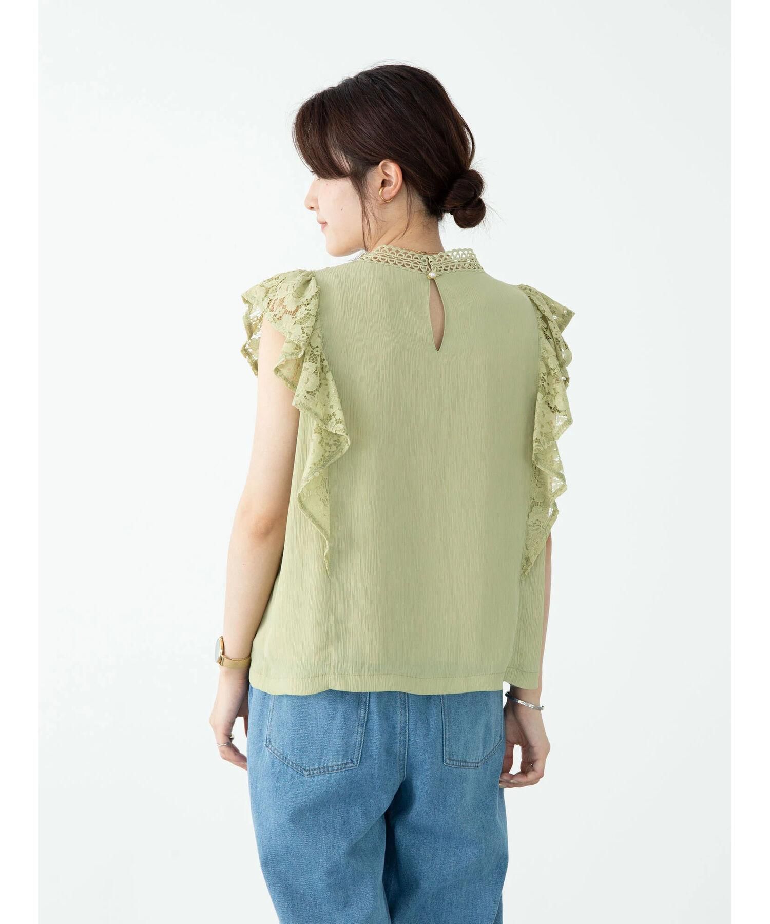 日本 ELENCARE DUE - 浪漫蕾絲無袖上衣-白