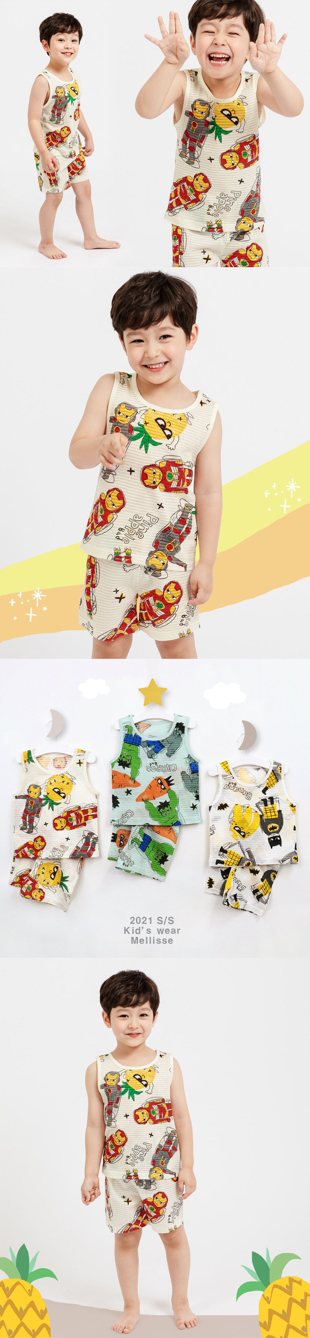 韓國 Mellisse - 韓製輕薄透氣無袖家居服(無螢光棉)-鋼鐵人與帥鳳梨
