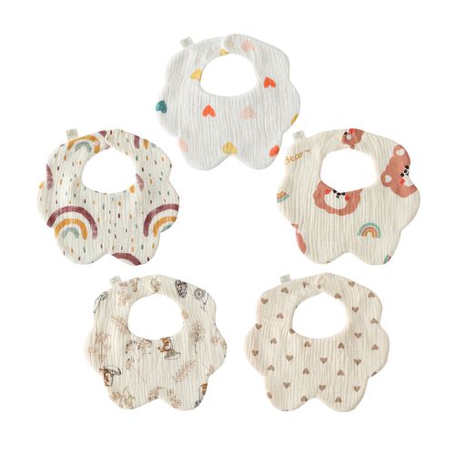 4條入-紗布花瓣圍兜 吸水純棉口水巾-女寶寶-隨機4條入 (25*24.5cm)