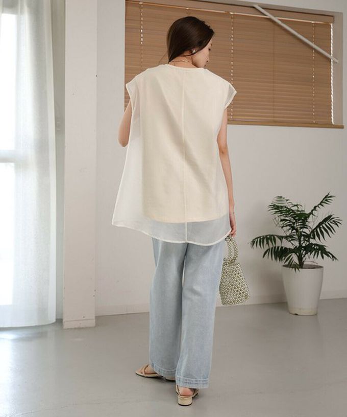 日本 Bab - [推薦]薄紗層次法式袖上衣-灰棕