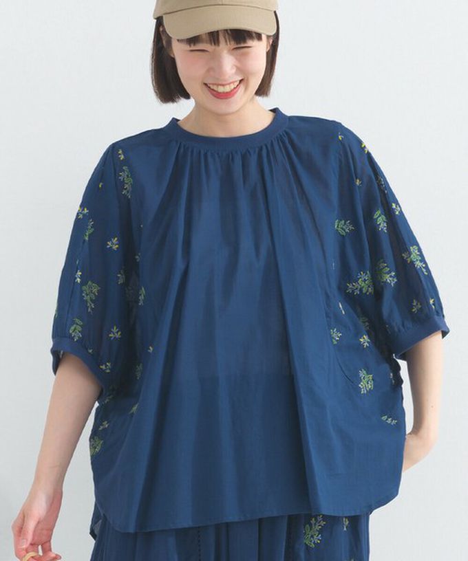 日本 Lupilien - 100%印度棉 優美植物刺繡大寬袖上衣-象牙