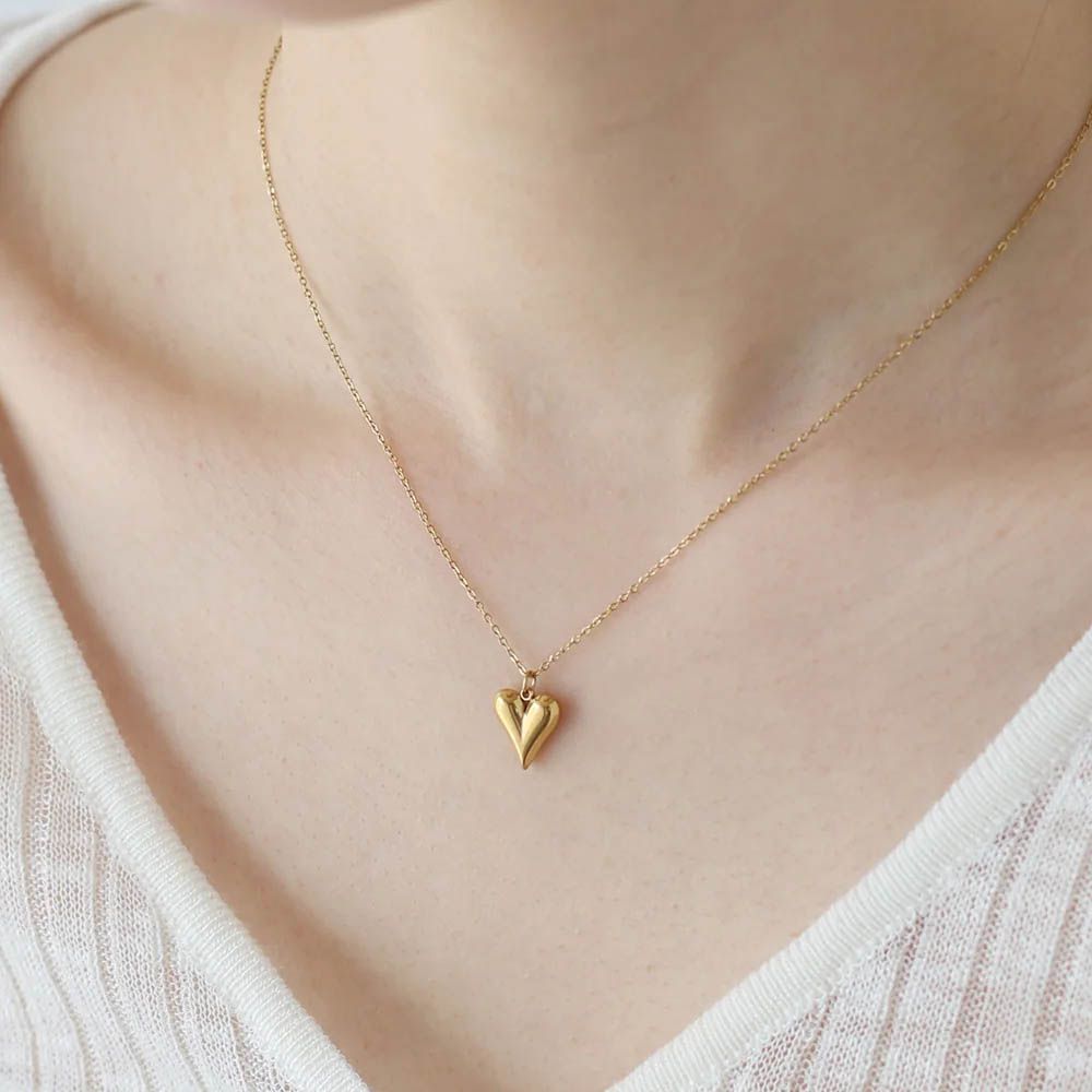 韓國製 成熟感愛心墜飾項鍊-金