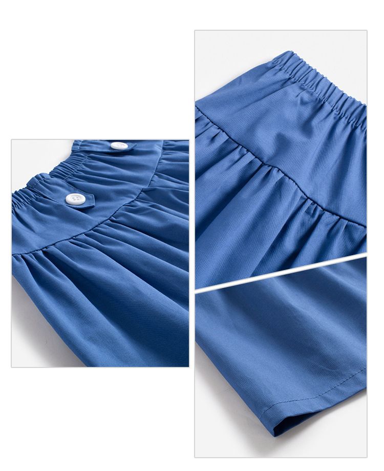 純棉腰鬆緊短褲-裝飾鈕扣-藍色