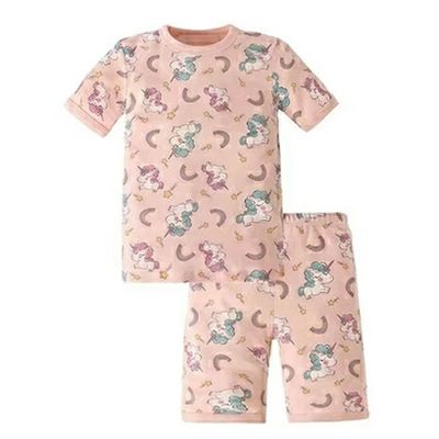日本 Ho-ho kids - 100%棉 舒適短袖睡衣/家居服-獨角獸-粉橘