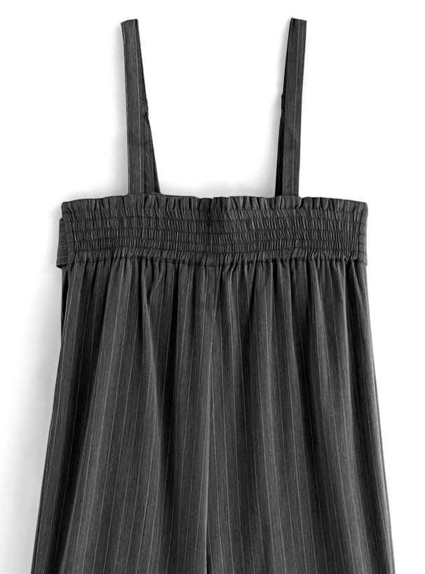 日本 GRL - 時尚酷甜感條紋吊帶褲-石墨灰 (F)