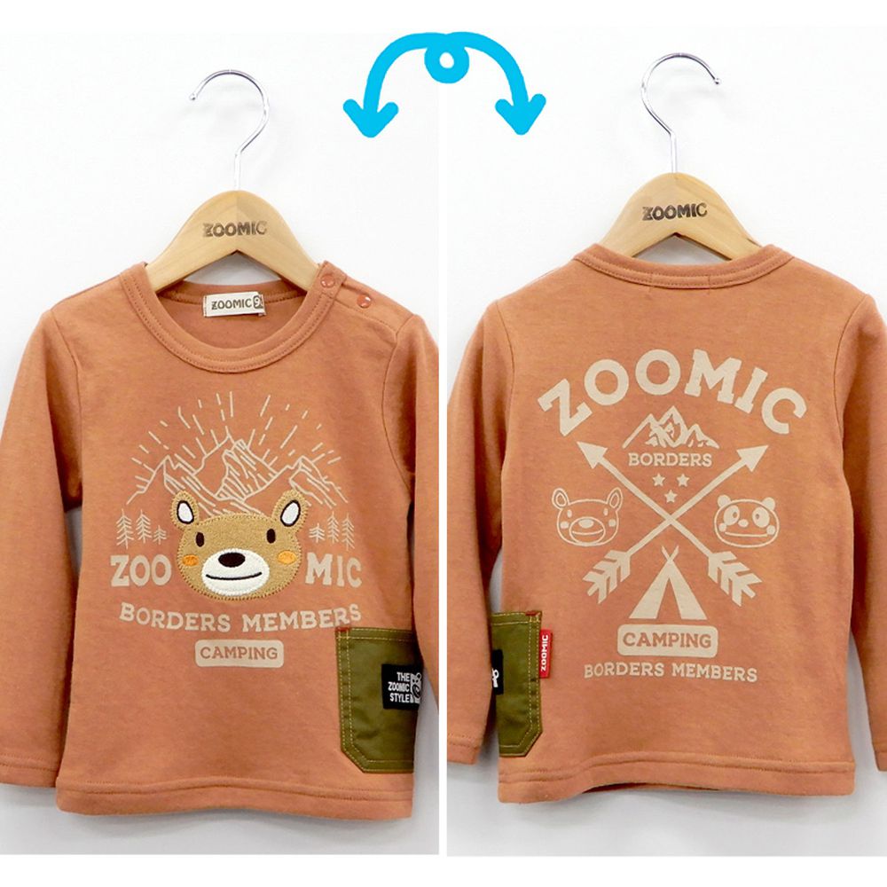 日本 ZOOLAND - 印花拼接長T-登山好友-橘小熊