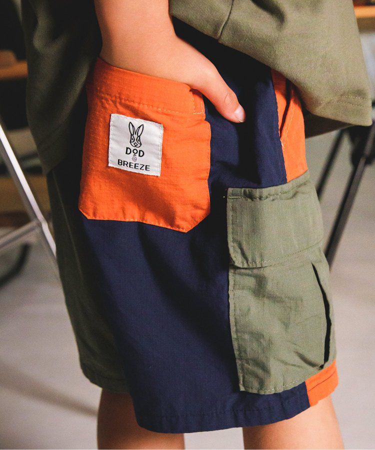 日本 BREEZE - 聯名款 口袋工裝風帥氣4分短褲-撞色-橘藍系