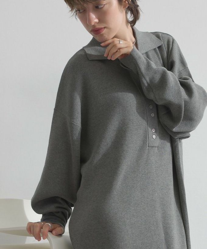 日本 Lupilien - 氣質排扣polo衫針織長袖洋裝-咖啡棕