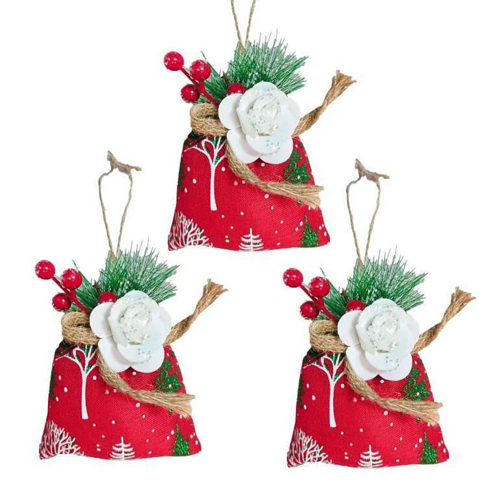 MODACore 摩達客 - 聖誕裝飾小布包禮物袋吊飾三入組-紅色系
