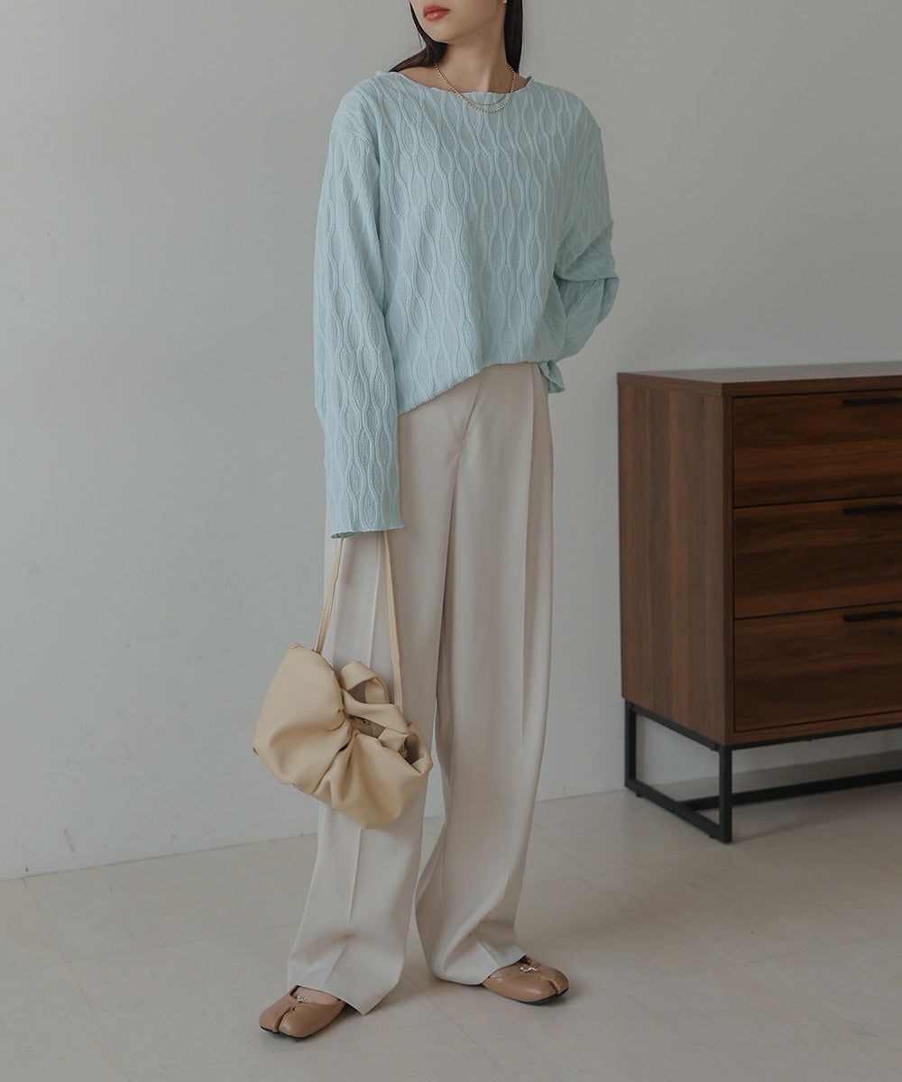 日本 Bab - 質感波紋薄長袖上衣-黑