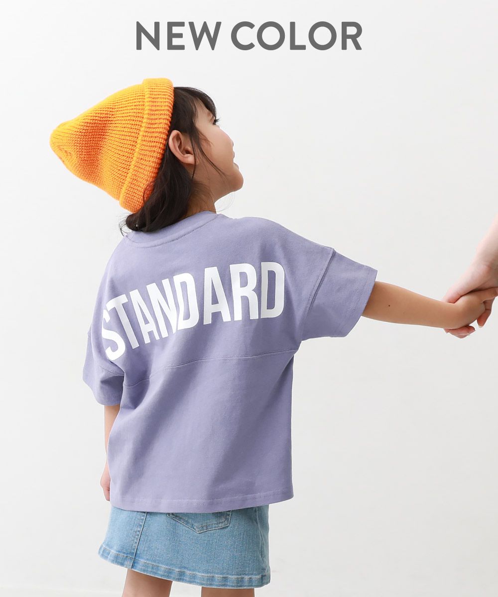 日本 devirock - 背面英文標語寬版短袖上衣-灰藍底x黑字