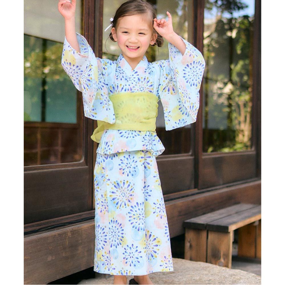 日本 apres les cours - [限量]可當洋裝二件式純棉浴衣-煙火-水藍