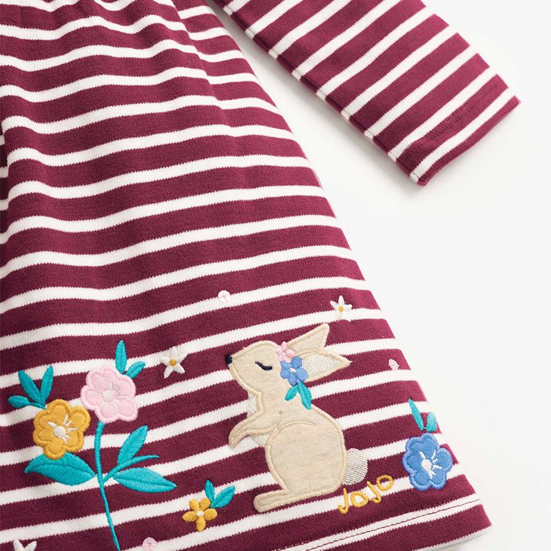 英國 JoJo Maman BeBe - 嬰幼兒/兒童100％純棉長袖洋裝-條紋花花兔