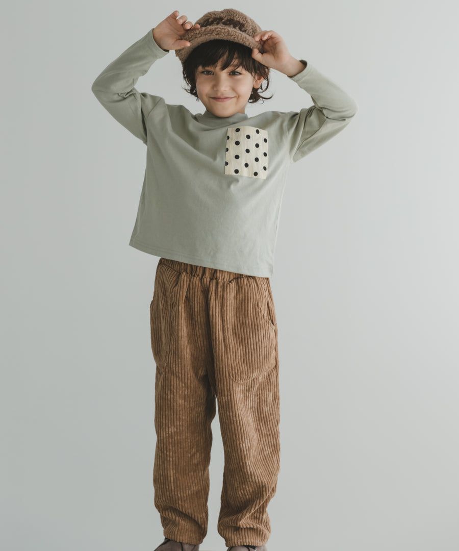 日本 PAIRMANON - 拼接口袋圓領薄長袖上衣-格紋-藍灰