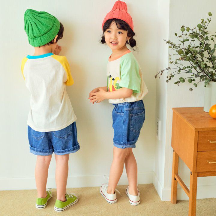 韓國 Hanab - DINO王國拼接色純棉T-黃