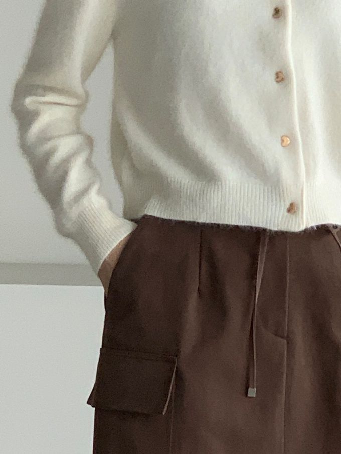 韓國女裝連線 - 愛心金釦混羊毛針織衫/外套-象牙白 (FREE)