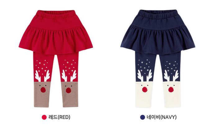 韓國 WALTON kids - (內刷毛)鬆緊腰麋鹿圖印內搭褲裙/聖誕-深藍