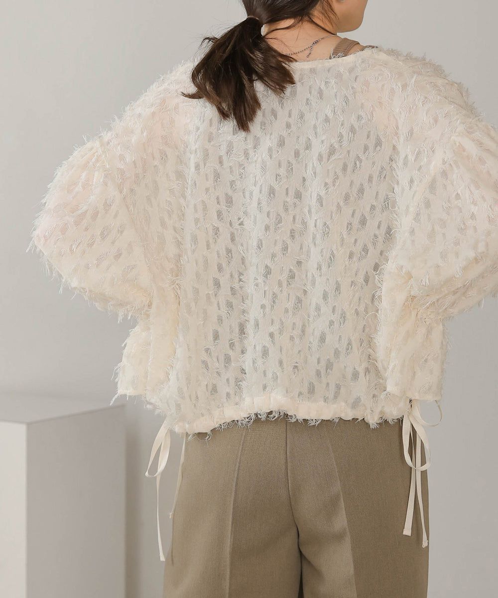 日本 Bab - 2WAY透感抽鬚糖果袖上衣-淺粉