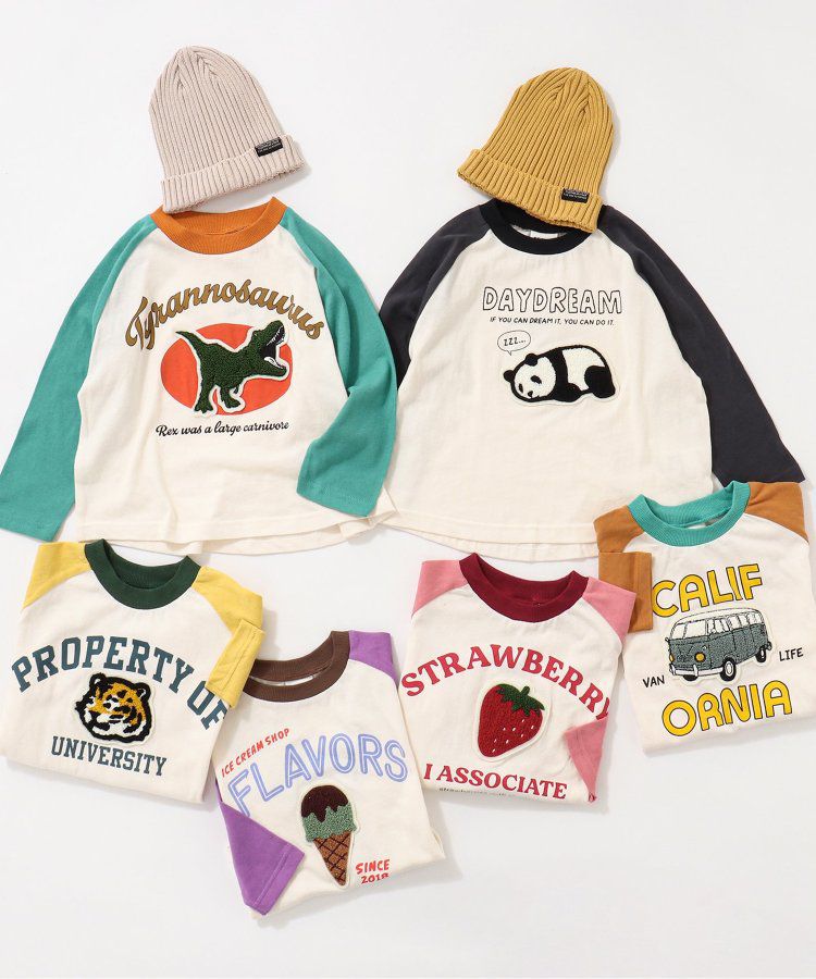 日本 BREEZE - 刺繡徽章撞色長袖上衣-熊貓-炭黑