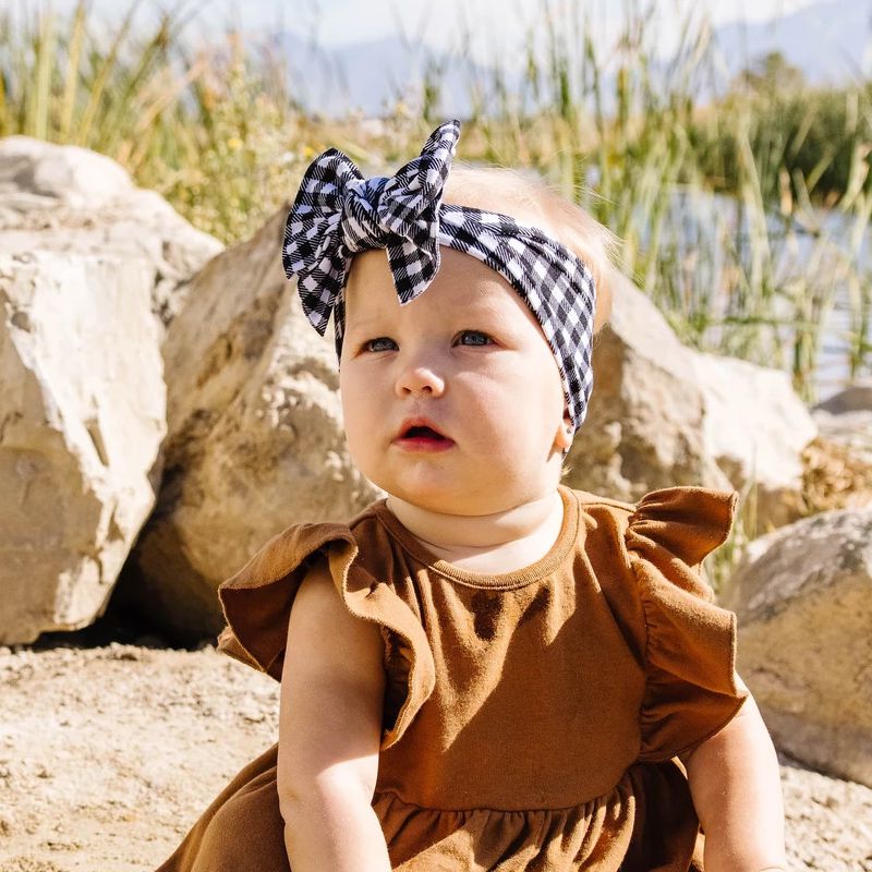 美國baby bling - 純手工極優雅細緻輕柔微彈性/毫無束縛感蝴蝶結髮帶/髮飾_印花黛比系列-黑白格子