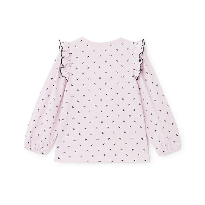 日本 Lycee mine - 100%棉 浪漫荷葉肩滿版印花長袖上衣-點點-黑