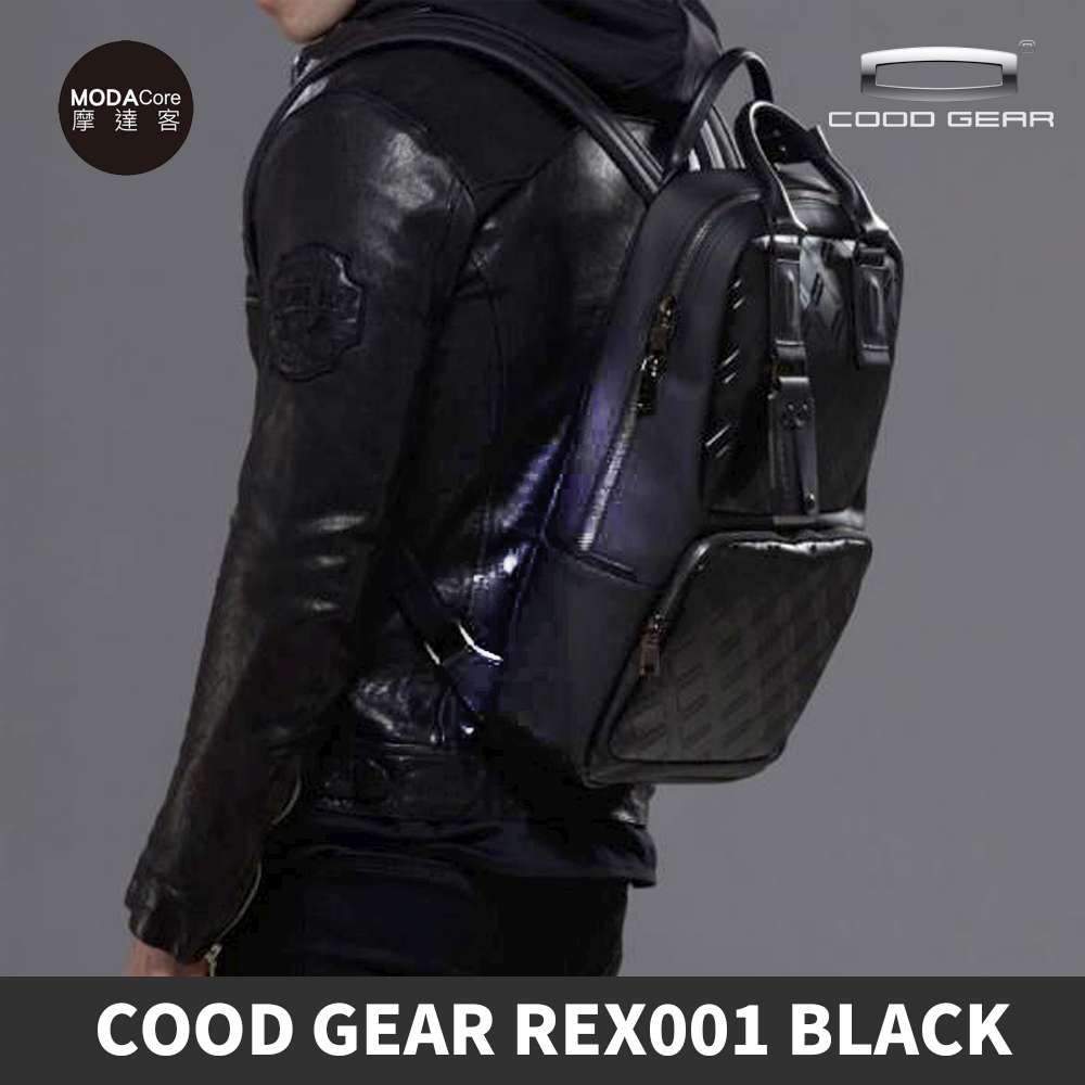摩達客韓國進口COOD GEAR_REX001黑霧光刀刻紋頂級時尚商務雙邊後背包電腦包15L/可攜至14吋筆電/防潑水/人體工學 (黑)