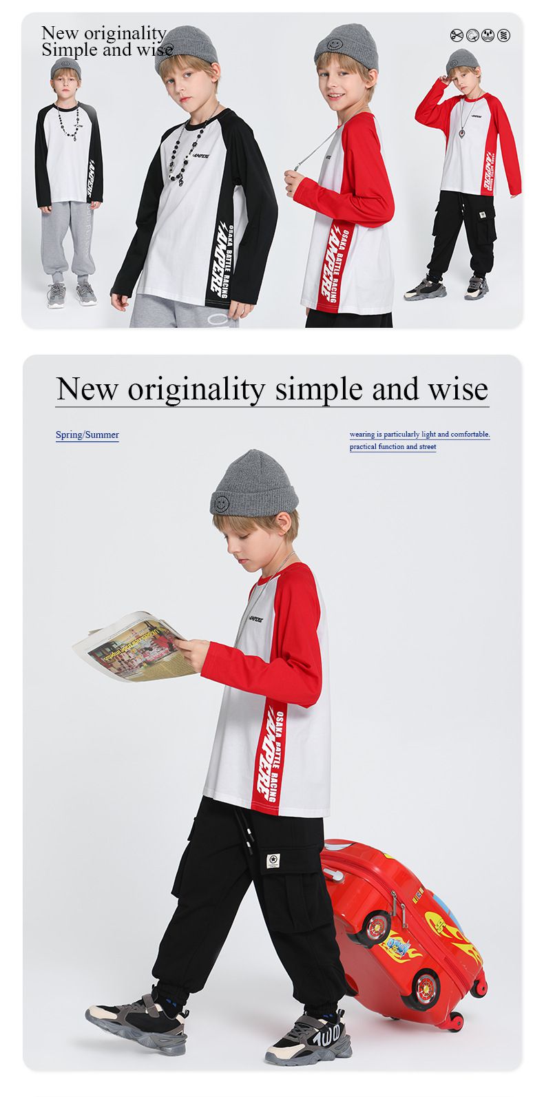 純棉基礎款長袖上衣-撞色字母-黑色