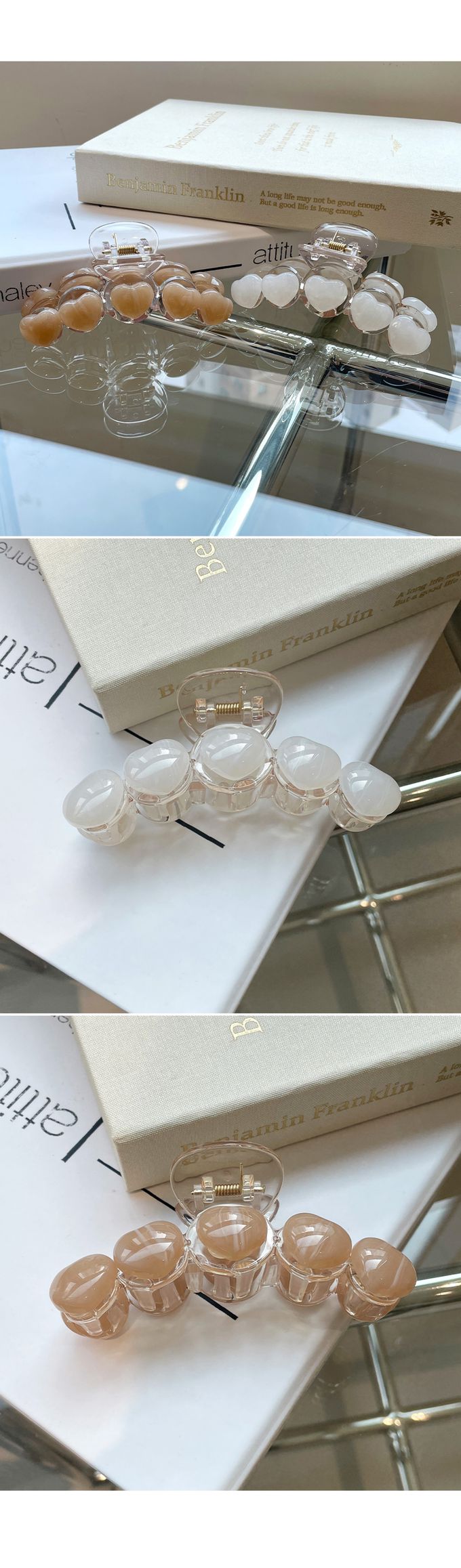 韓國 Soo&Soo - 正韓製果凍透明感髮夾/抓夾-卡其