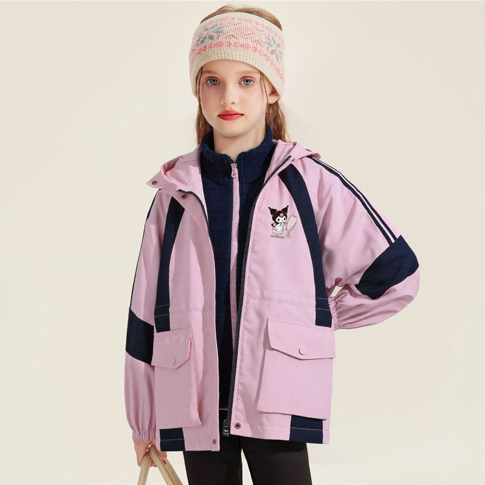 防風x保暖搖粒絨兩件式衝鋒外套-卡通人物酷洛米-粉色