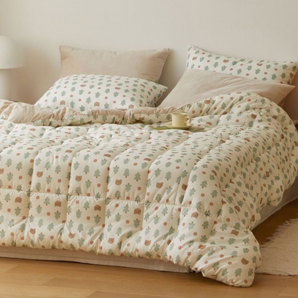 可水洗超細纖維桃皮感四季被-熊熊蘋果樹