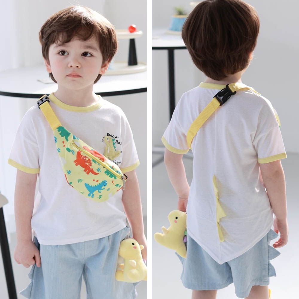 (附包包)恐龍角角造型短袖上衣-黃