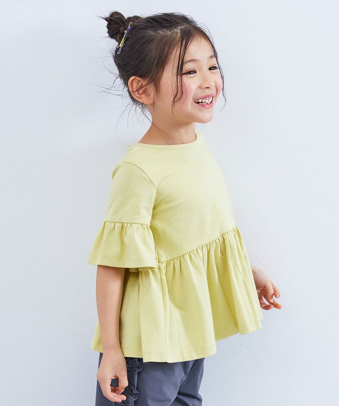 日本 devirock - 寬鬆圓領荷葉五分袖上衣-薰衣草