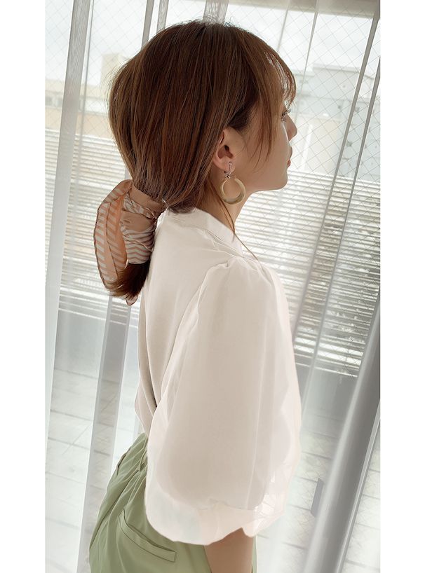 日本 GRL - 微立領薄紗拼接短袖襯衫-煙燻粉 (F)