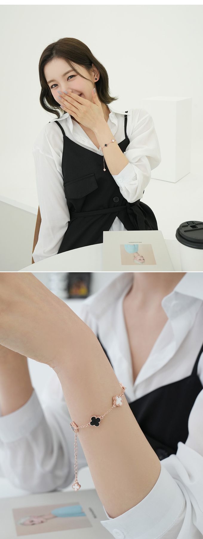 韓國 Soo&Soo - 雙面幸運草拋光手鏈-紫 (長度16cm)