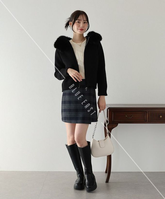 日本 BLUE EAST - 澎澎可愛毛絨帽雙拉鍊針織外套-卡其