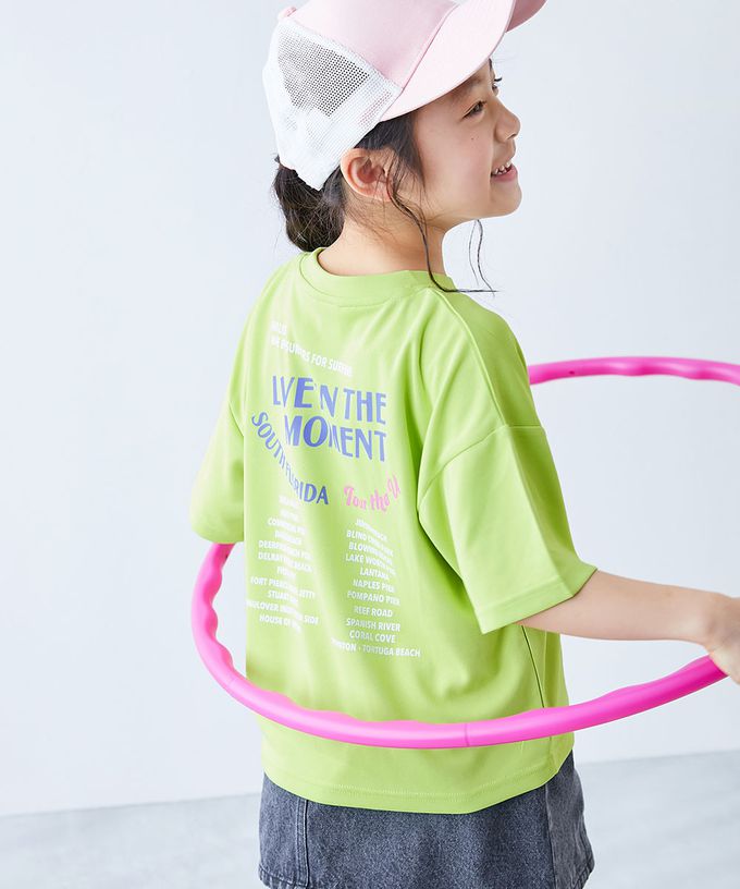 日本 devirock - 速乾網眼 女孩印花短袖上衣-背後愛心-羅藍紫