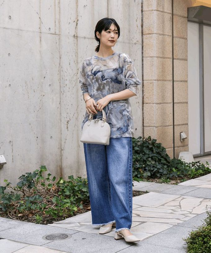 日本 Bab - 雲彩風格透膚美型長袖上衣-黑灰