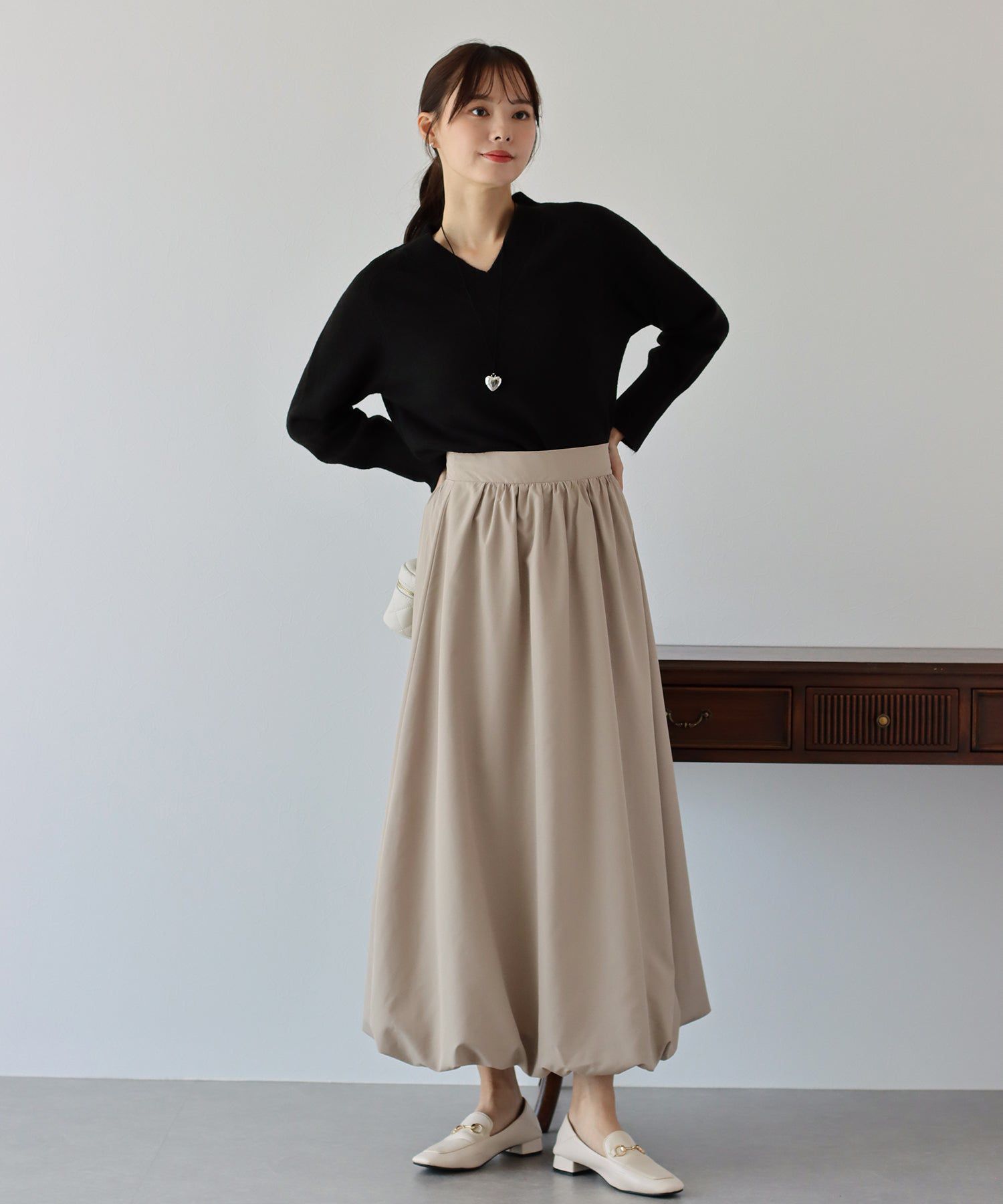 日本 BLUE EAST - 簡約時尚定番氣球裙-米杏