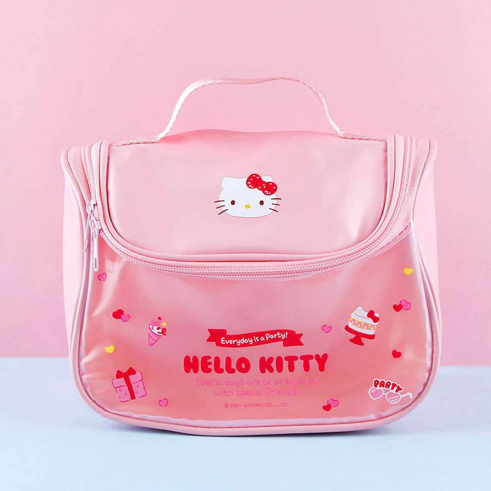 霧面大開口防水化妝包/收納包-卡通人物凱蒂貓-粉 (23.5X19cm)